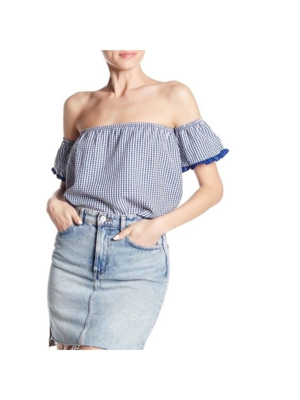 Vanity Room Off-the-Shoulder Gingham Blouse